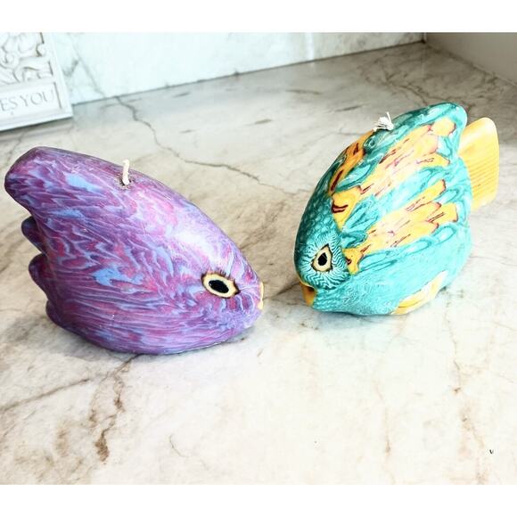 2 Candles Angel Clown Fish Romantic Kissing Lips Colorful Tropical 1970s Collect - Picture 7 of 16